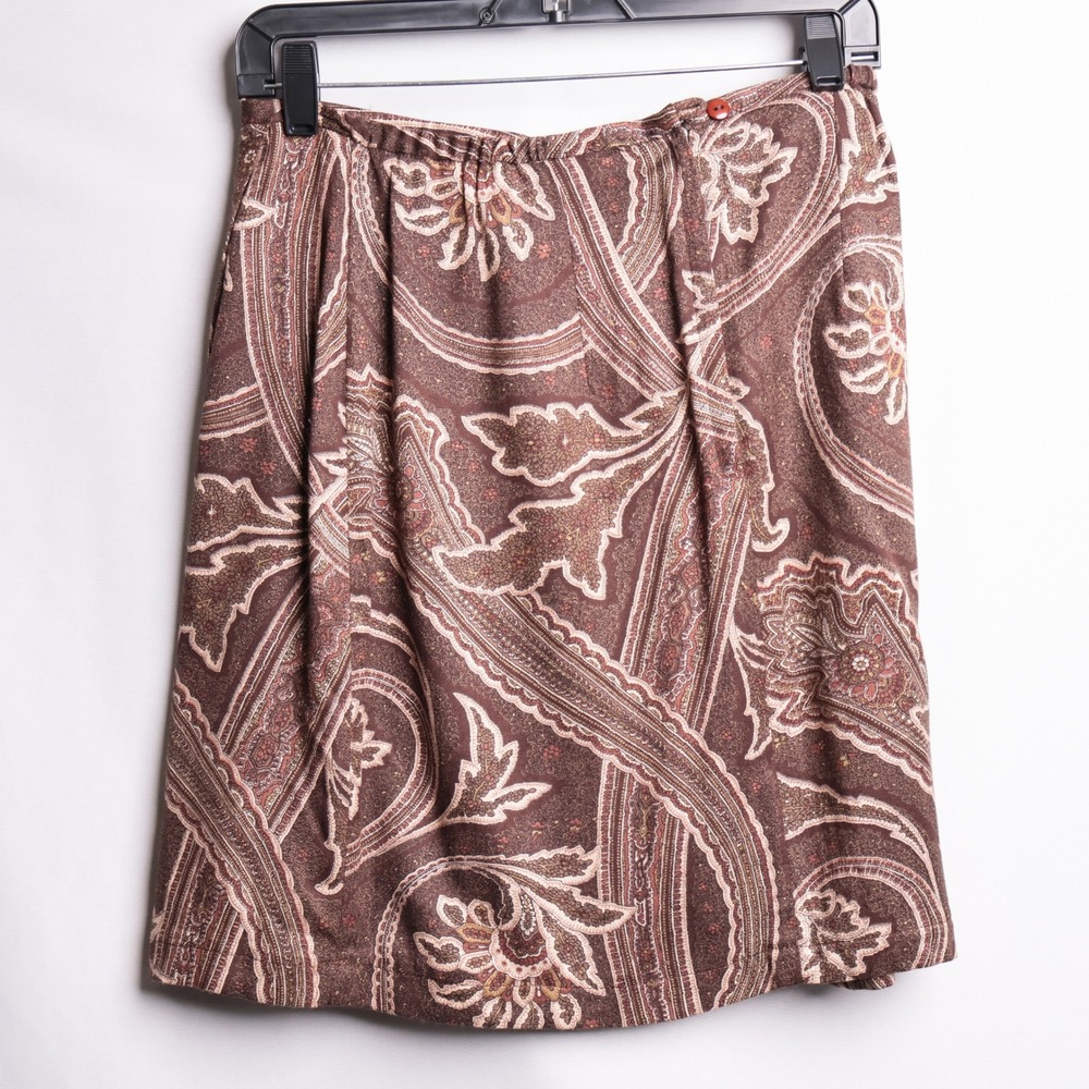Norton McNaughton Vintage 90s Paisley Rayon Mini Skirt Brown Size 8 A704Y25